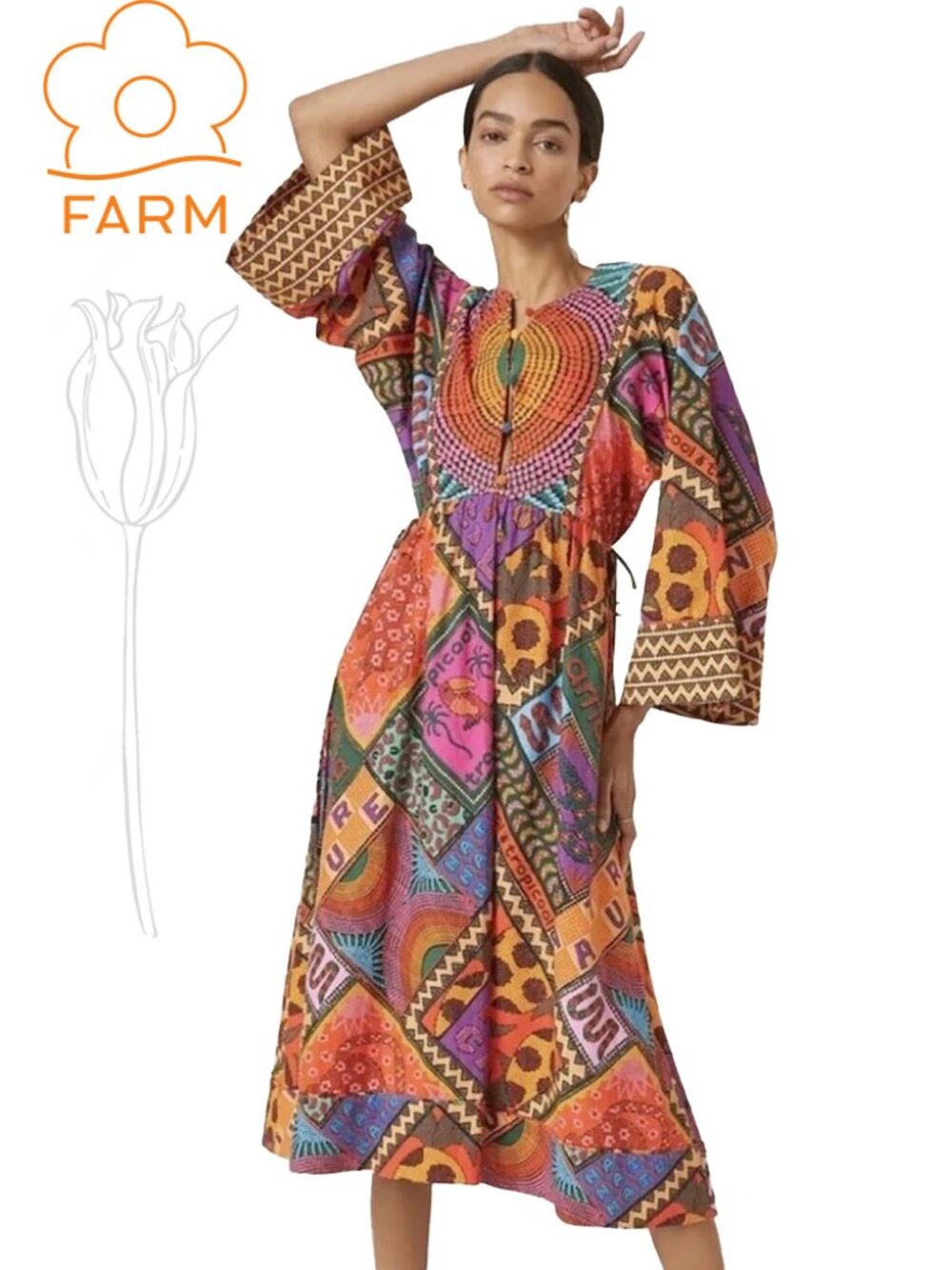 FARM Rio Dotted Patch Scarf Midi Dress